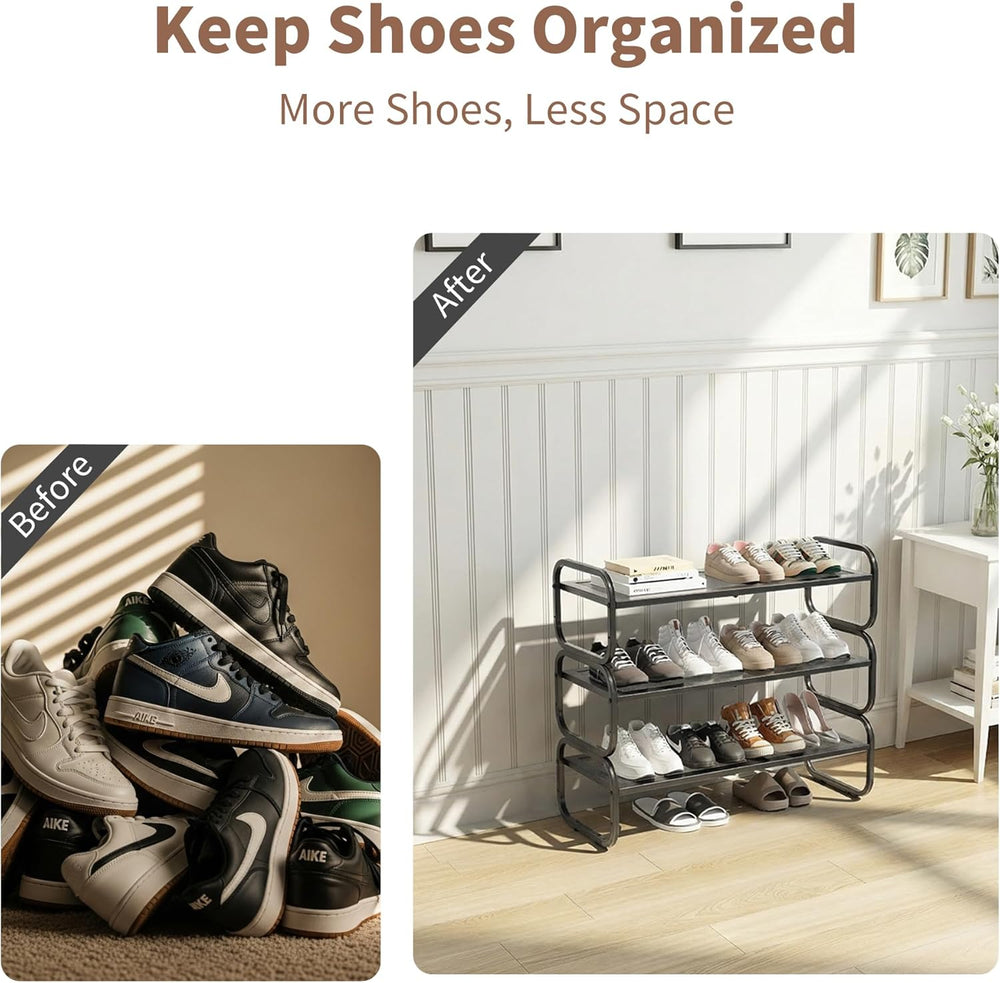 3 Tier Shoe Rack - Expandable Shoe Organizer for Closet