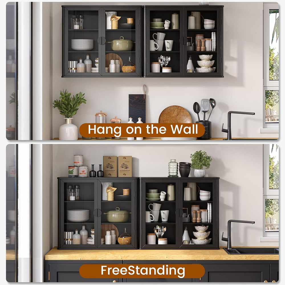 NEWOWNDS Display Wall Storage Cabinets for Laundry Room with Tempered Glass
