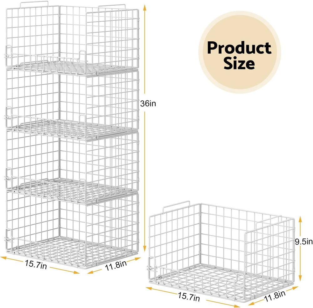 4-Tier Stackable Closet Organizers and Storage Basket - Foldable Closet Shelf...