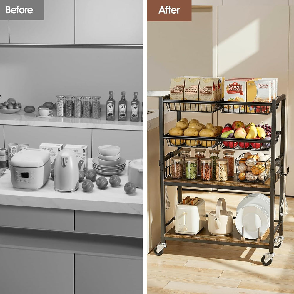 Fruit Vegetable Storage Cart, 4 Detachable Basket