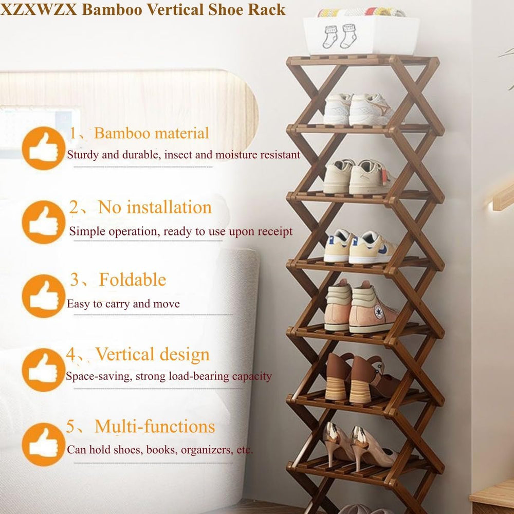 5 Tier Foldable Shoe Rack, Bamboo Vertical Shoe Organizer Tall for Multifunct...