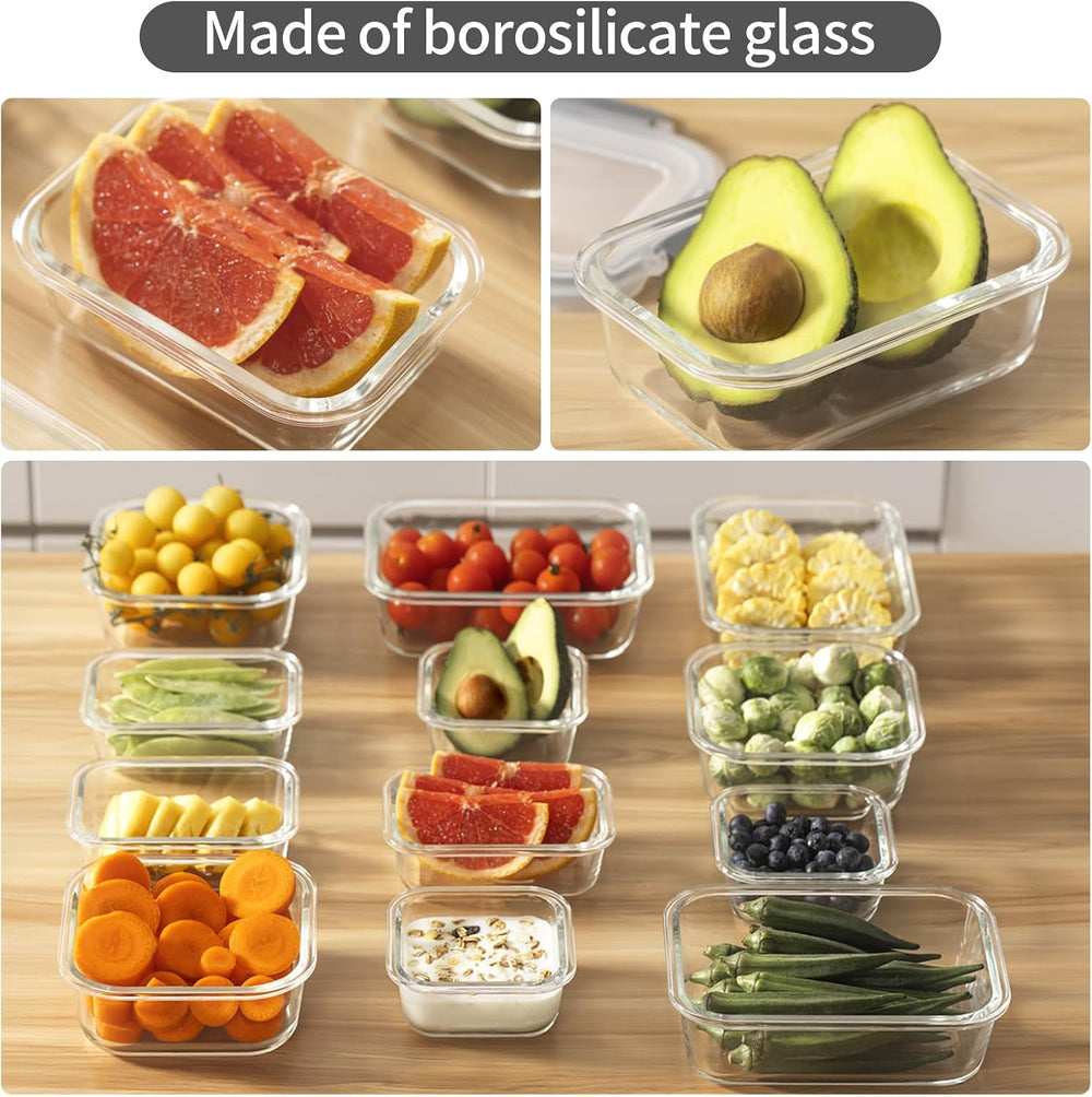 24 Pieces Glass Food Storage Containers with Lids,Glass Meal Prep Containers ...