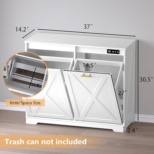 Tilt Out Trash Can Cabinet for 2 Bins, Hidden Recycle Garbage Bin Enclosure - Image 2