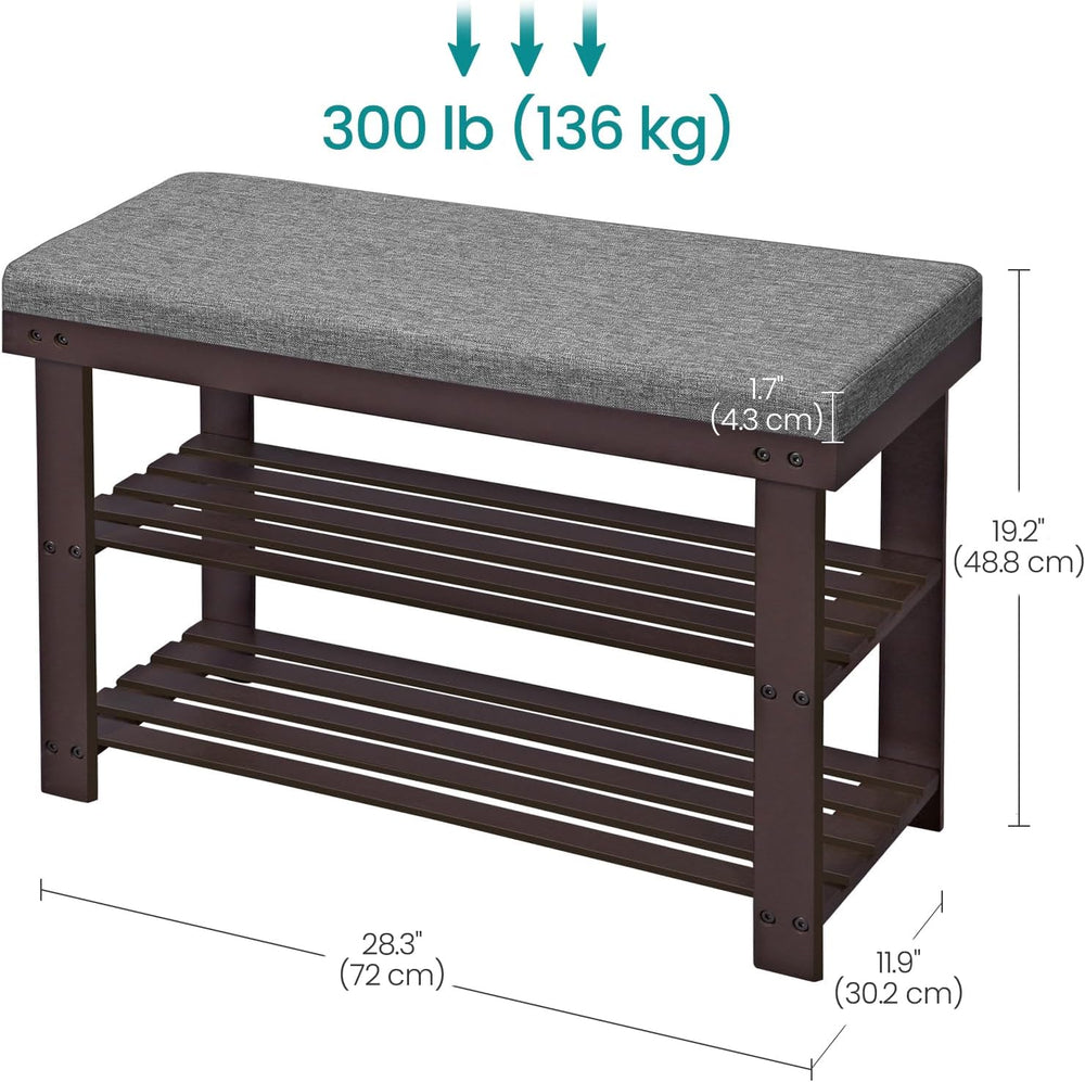 SONGMICS Bamboo Shoe Bench, 3-Tier Shoe Rack, 11.9 x 28.3 x 19.2 Inches
