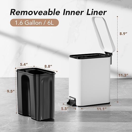 Small Trash Can with Lid Soft-Close, 6 L/1.6 Gal Bathroom Garbage Can with - Image 2
