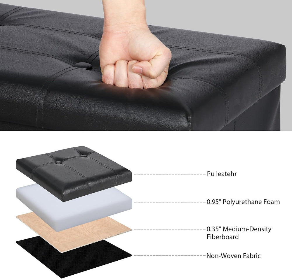 SUPER DEAL 43 Inch Folding Storage Ottoman Bench, Faux Leather Storage Chest ...