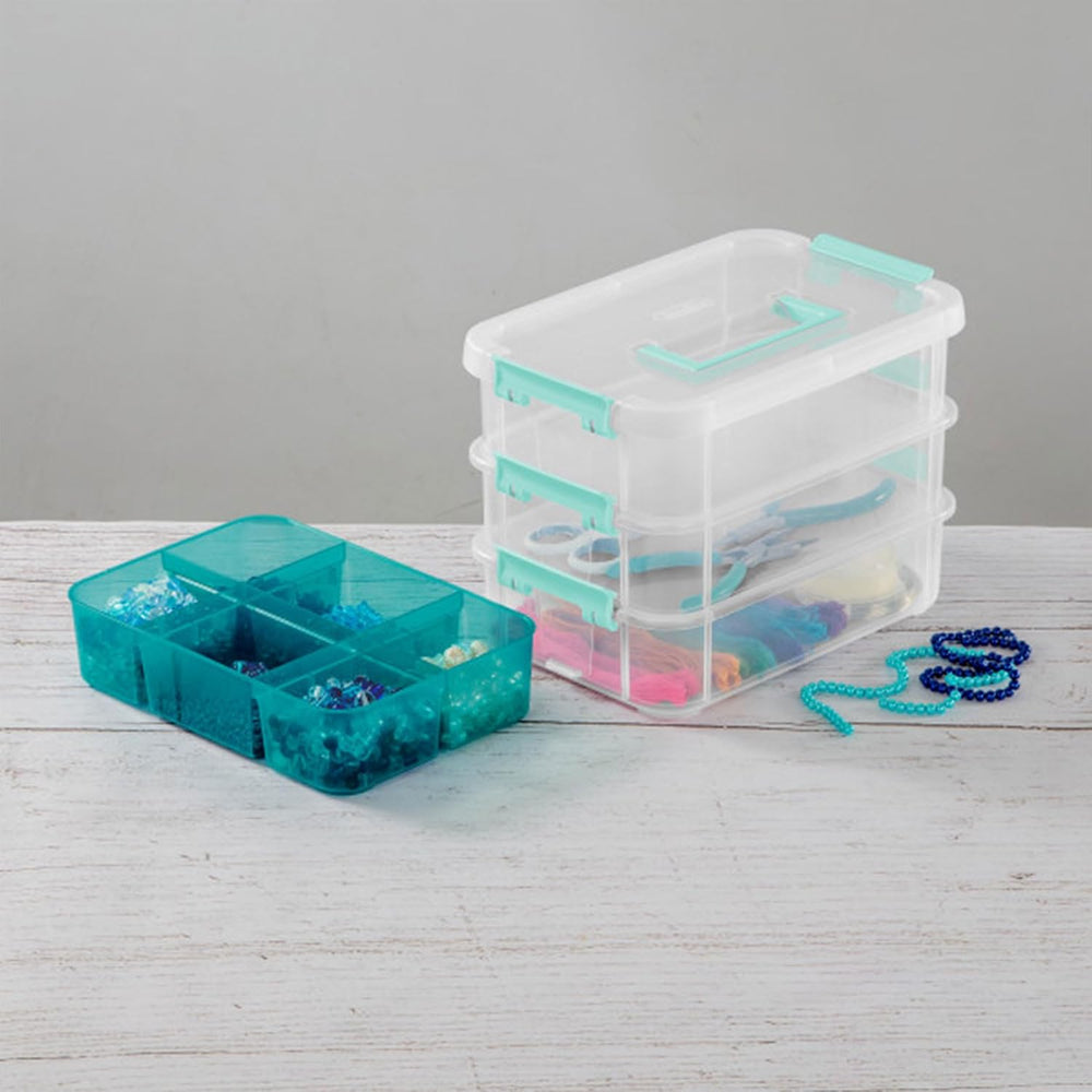 Sterilite Stack & Carry 3 Layer Handle Box, Small Latch Bins, Clear, 6 Pack
