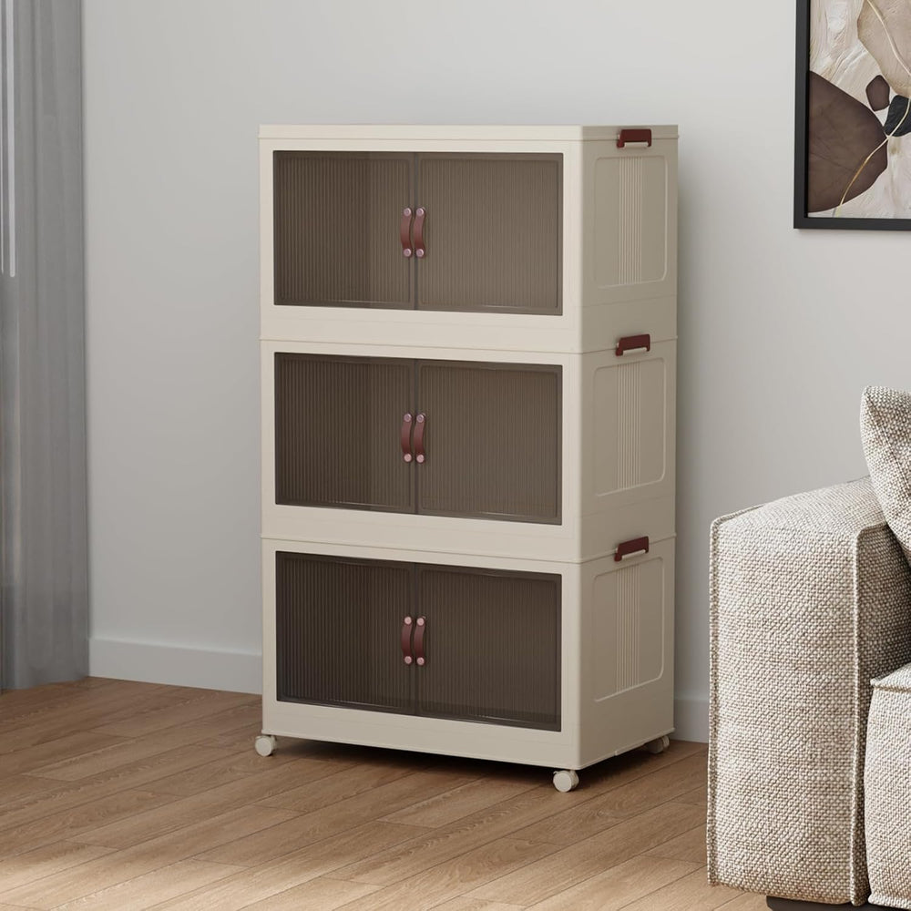 Collapsible Storage Bins with Lids and Front Doors, Heavy-Duty Stackable Plas...