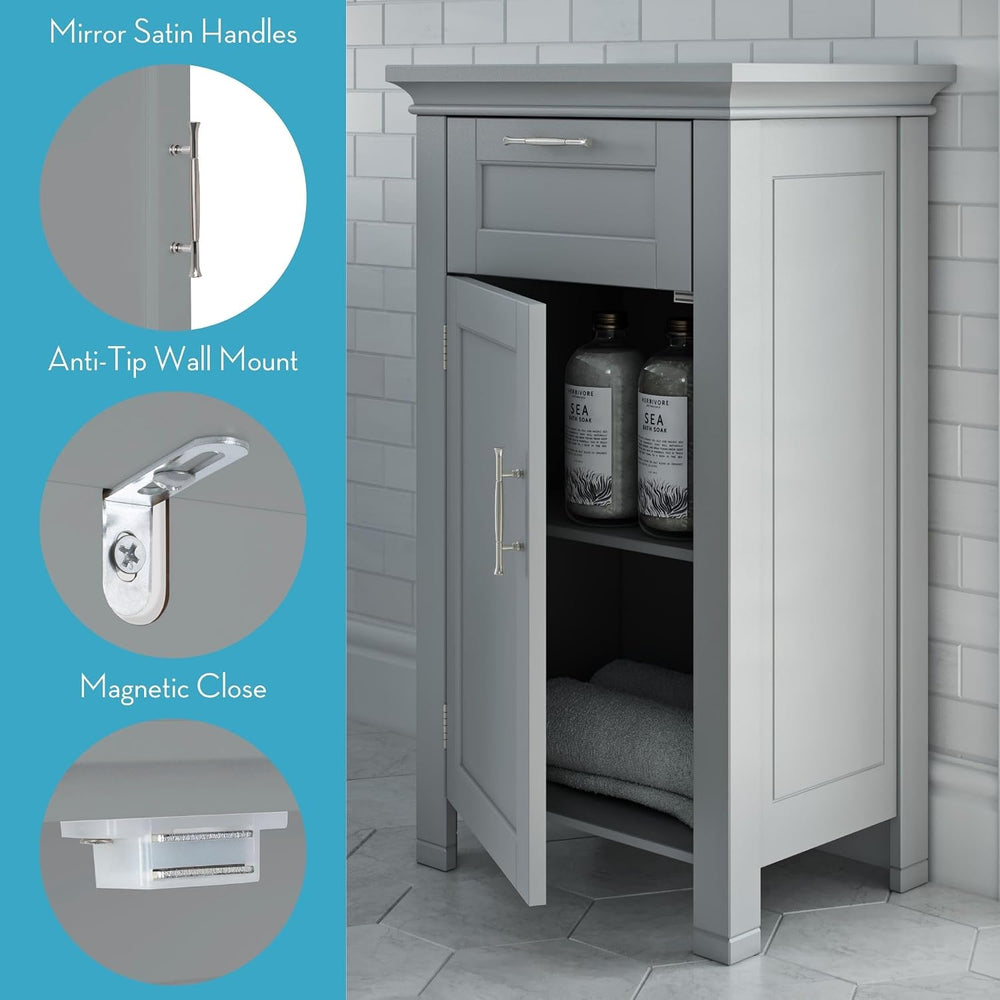 RiverRidge 06-076 Home Somerset Collection Single Door Floor Cabinet, Gray, N...
