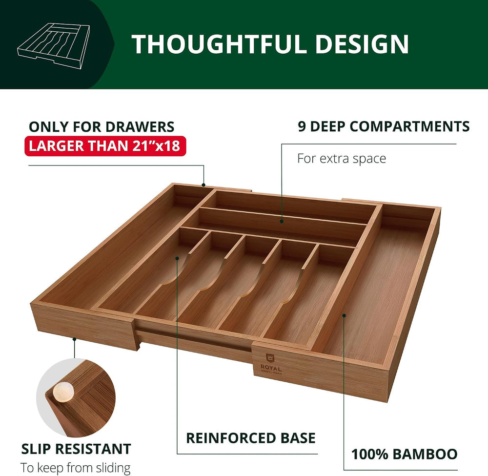 ROYAL CRAFT WOOD Luxury Bamboo Kitchen Drawer Organizer - Silverware Organize...