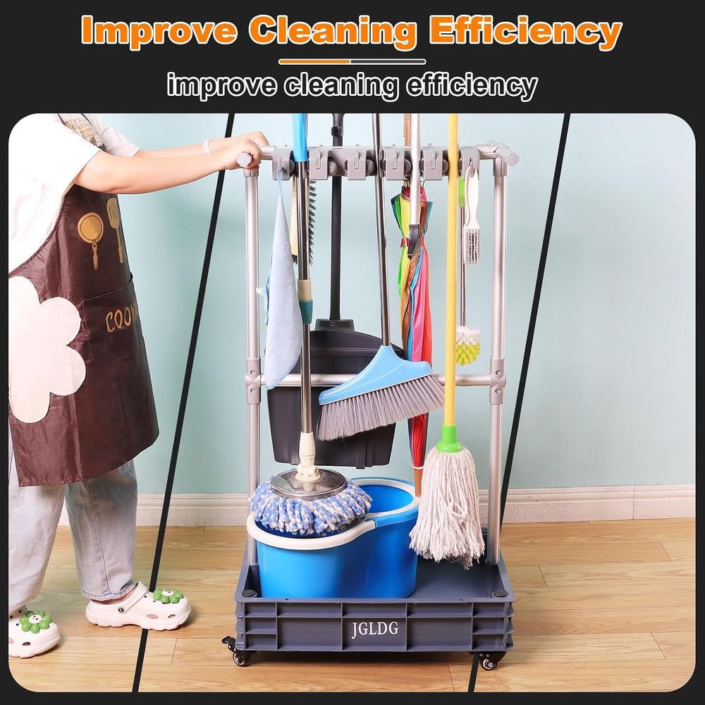 Mobile Mop and Broom Holder,Efficient Storage Solution for Cleaning Tools Kee...