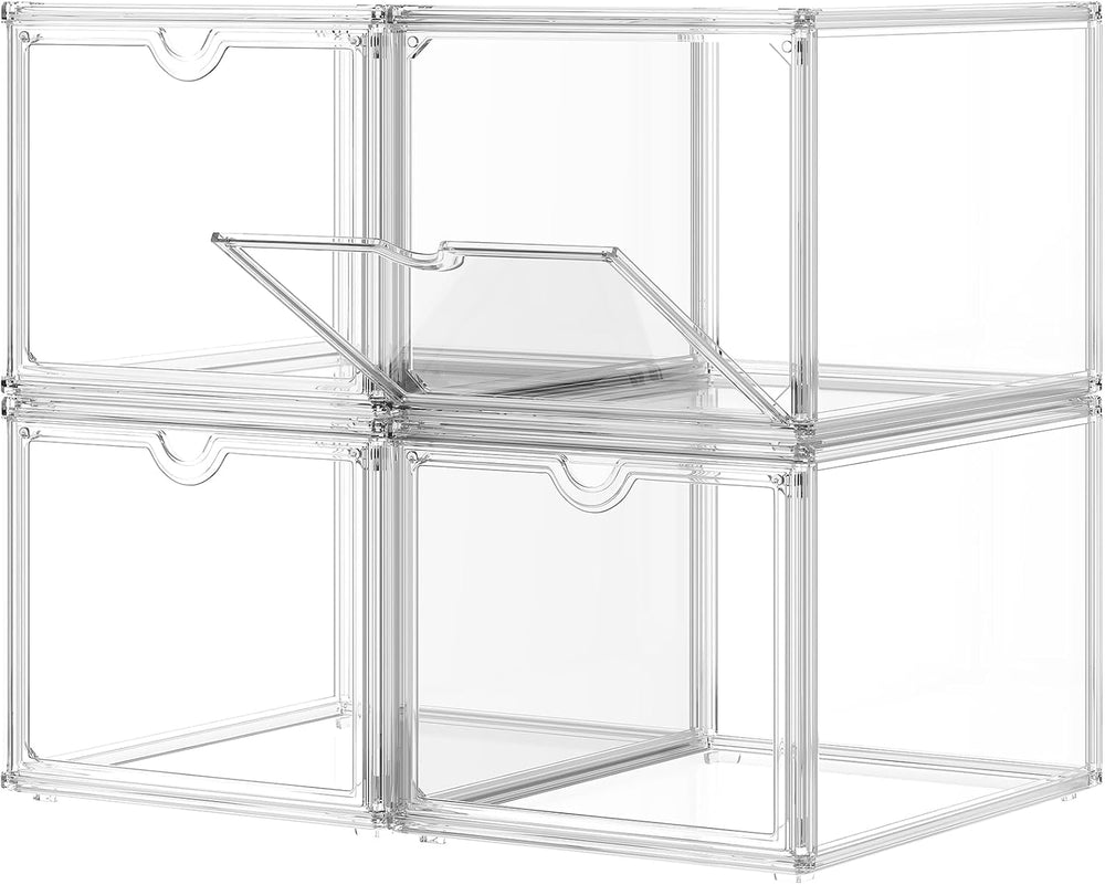 Clear Shoe Storage Boxes Stackable, Display Case With Magnetic Door, 4 Pack A...