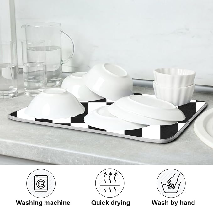 Black White Chessboard Dish Drying Mat - Image 7