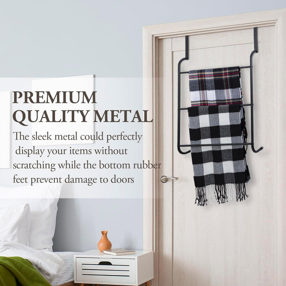 MyGift 3 Tier Over Door Bathroom Towel Rack Matte Black Metal Holder