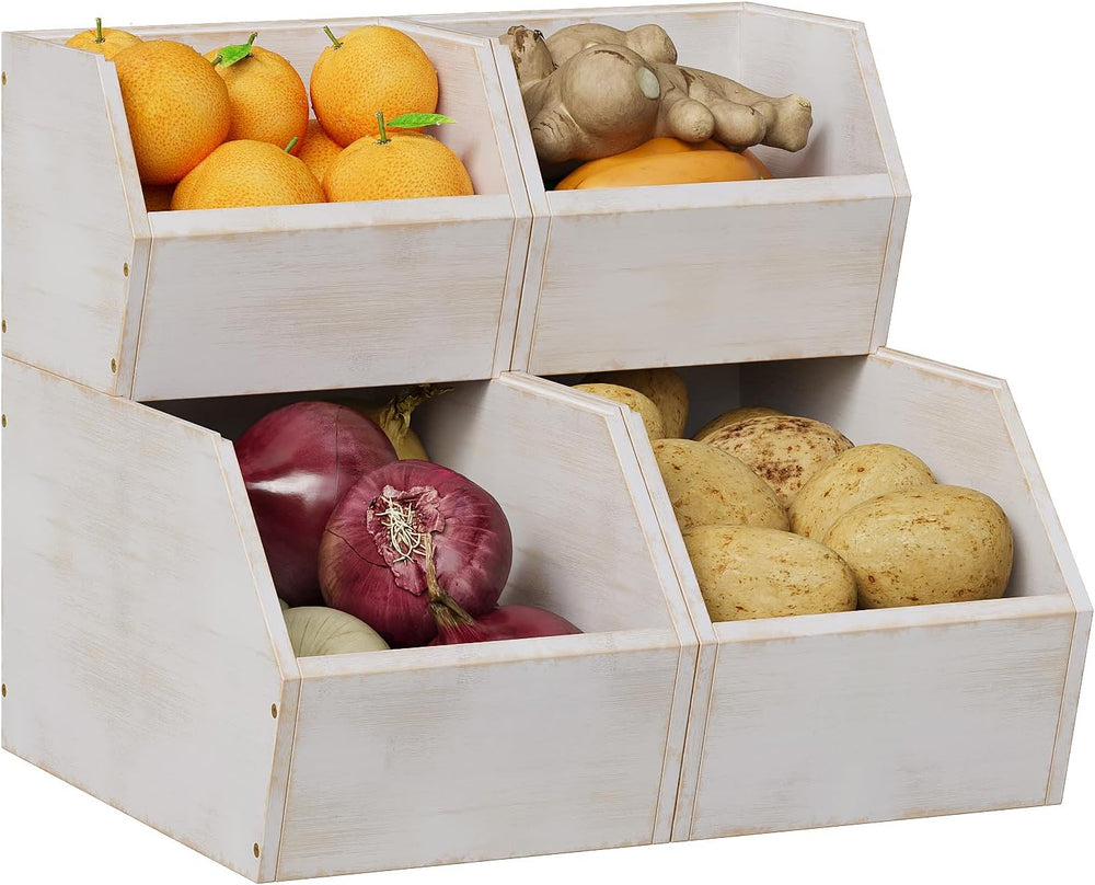Trironsun 2 Set Bamboo Pantry Storage Bins Wood Stackable Baskets Potato and ...