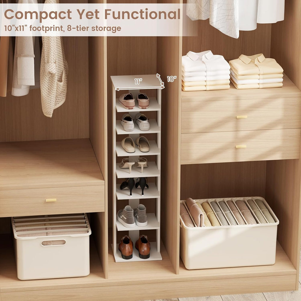 Tangkula 8-Tier Vertical Shoe Rack, Space-Saving Corner Shoe Organizer for 7 ...