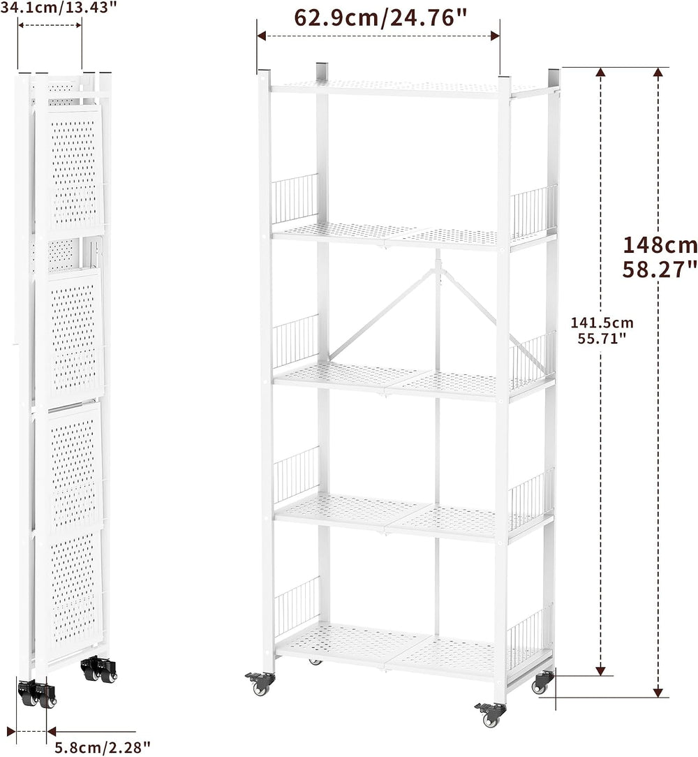 Folding Shelves No Assembly, 5 Tier Foldable Storage Shelves with Wheels, 220...
