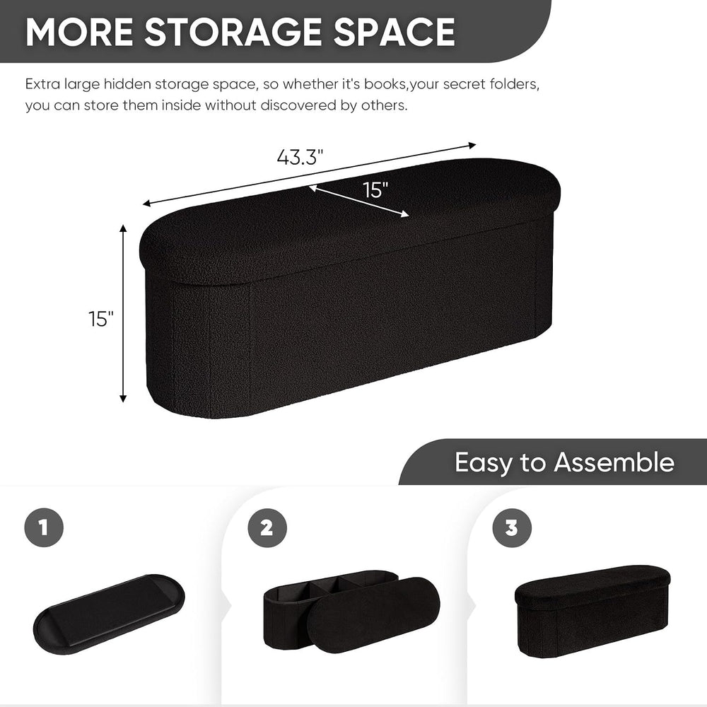 B FSOBEIIALEO Ottoman with Storage for Living Room, Sherpa Folding Storage Ot...