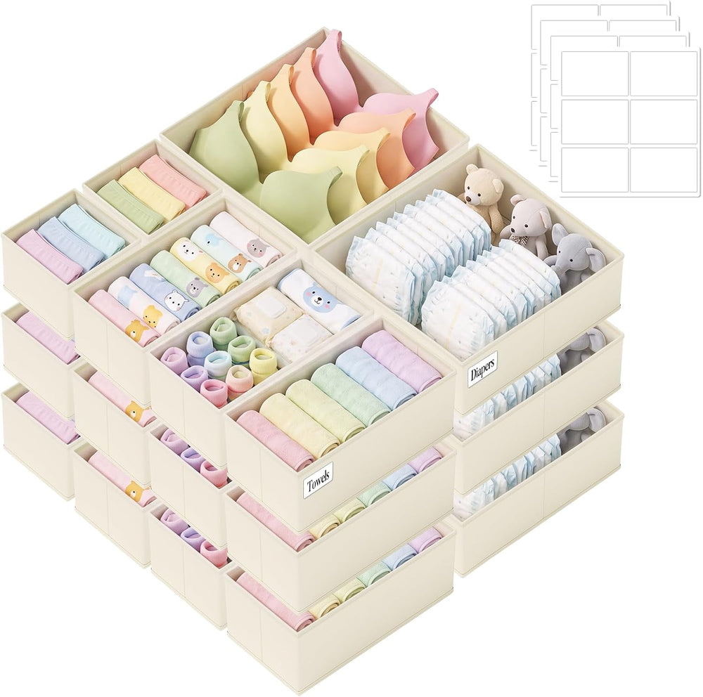 Drawer Organizer Storage for Clothes, Socks, 21 Pack, Beige