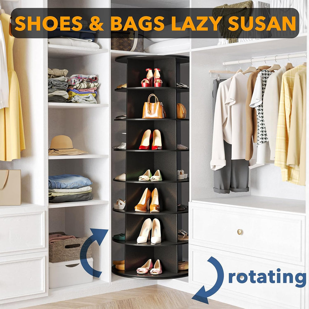 SpaceAid 7 Tier Rotating Shoe Rack Tower, Spinning Shoe Display Lazy Susan, R...