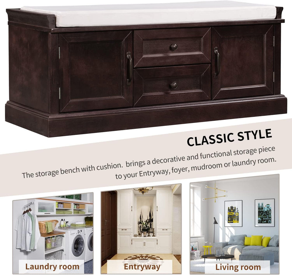 LUMISOL Storage Bench with 2 Drawers and 2 Cabinets, Entryway Storage Ottoman...