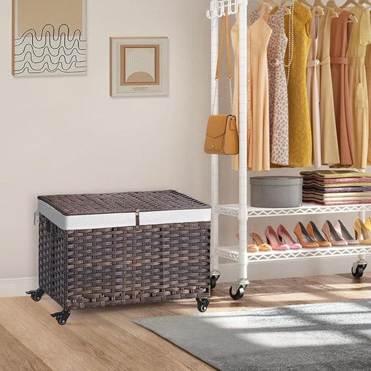 Rolling Storage Basket with Lid, 47.6 Gallon Storage Bin with Wheels, Woven - Image 2