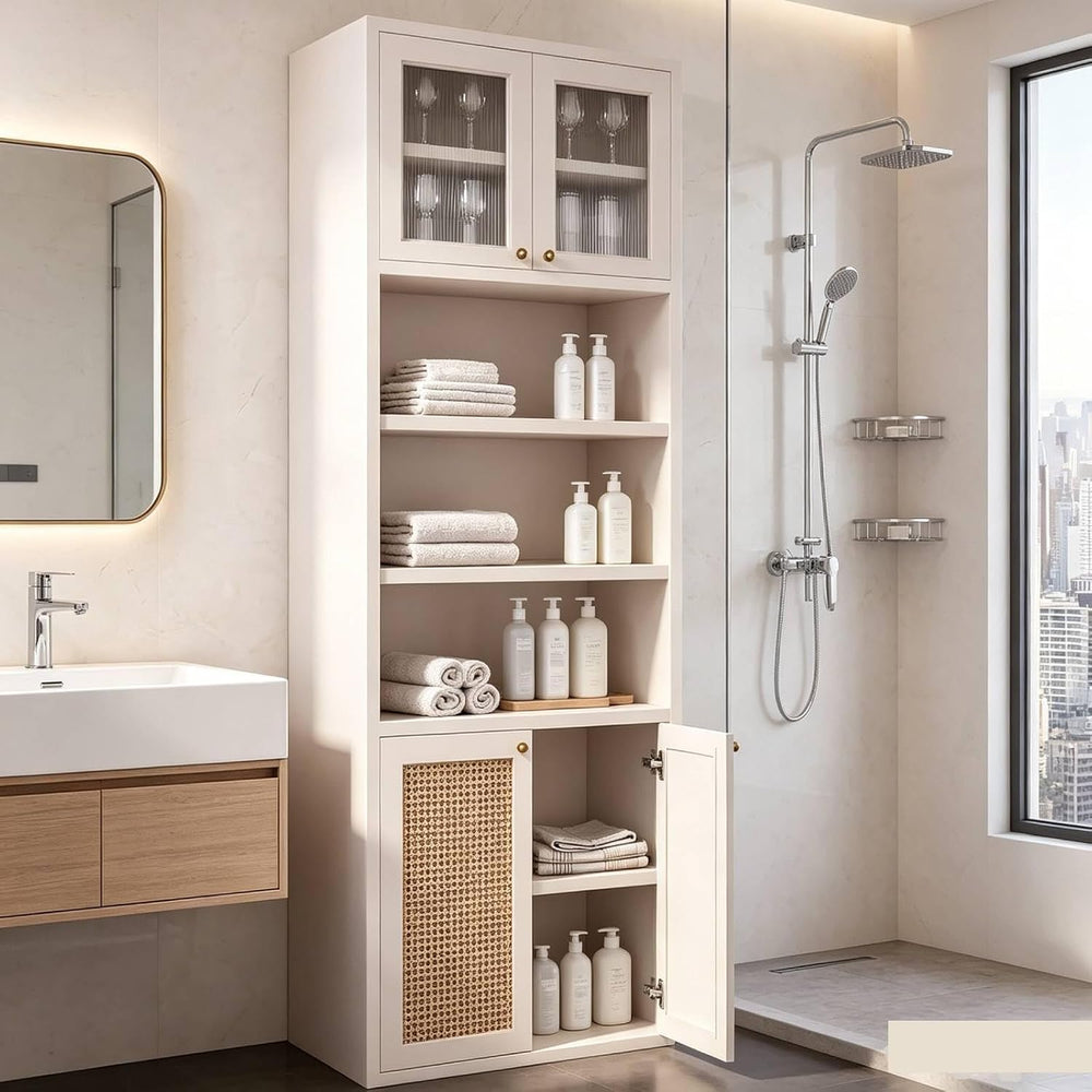 71.7" H Tall Bathroom Floor Storage Cabinet with 4 Doors