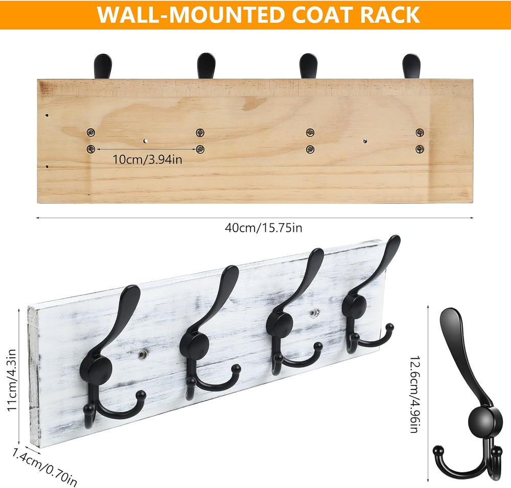 31.5" Large Coat Rack Wall Mount Coat Hooks with 8 Black Metal Triple Ho...