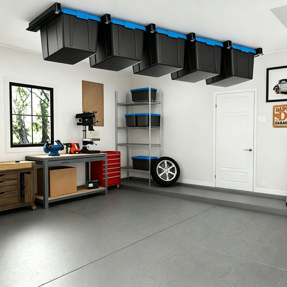 Garage Ceiling Storage Racks, Ceiling Mount Bin Holder, 6 Sets for 5 Bins
