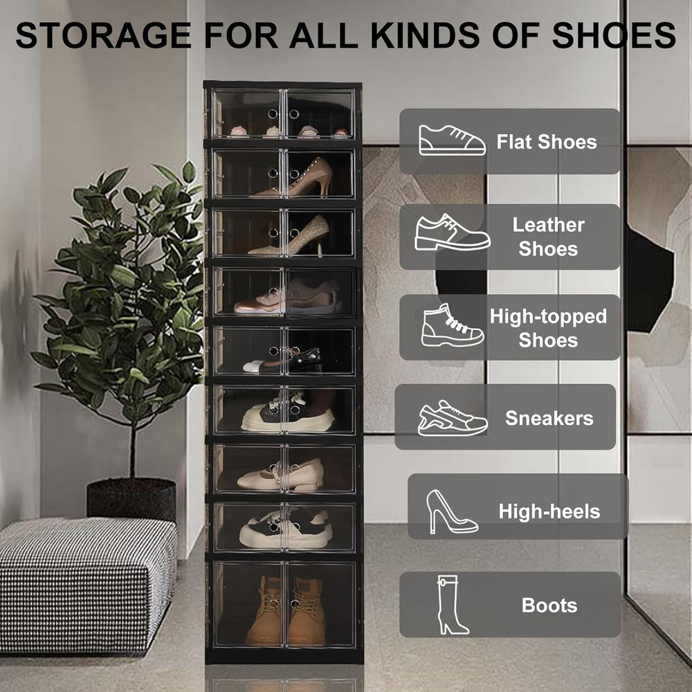 SYNCVIBE Foldable Shoe Rack Organizer, 9-Tier, 18 Pairs, 17.3" Wide, Black
