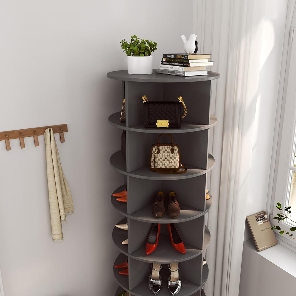 360 Rotating Shoe Tower, 7-Tier Vertical Corner Shoe Rack, Free Standing Spin...