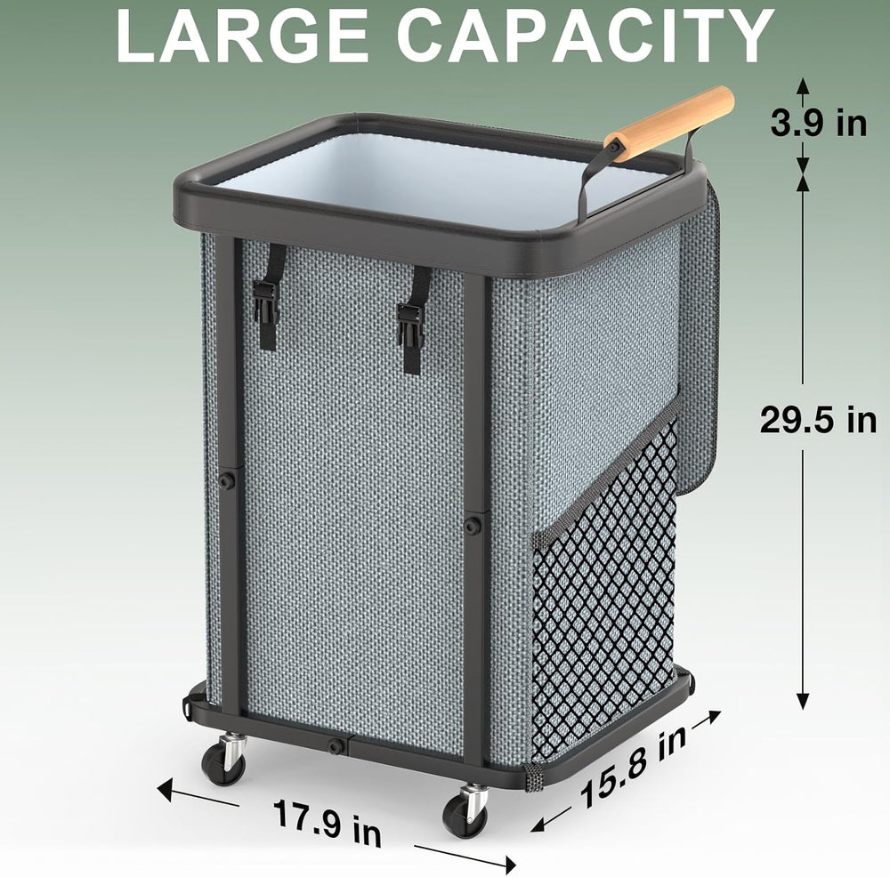 150L Laundry Basket with Wheels,Rolling Basket Hamper with Lid&Handle Gray