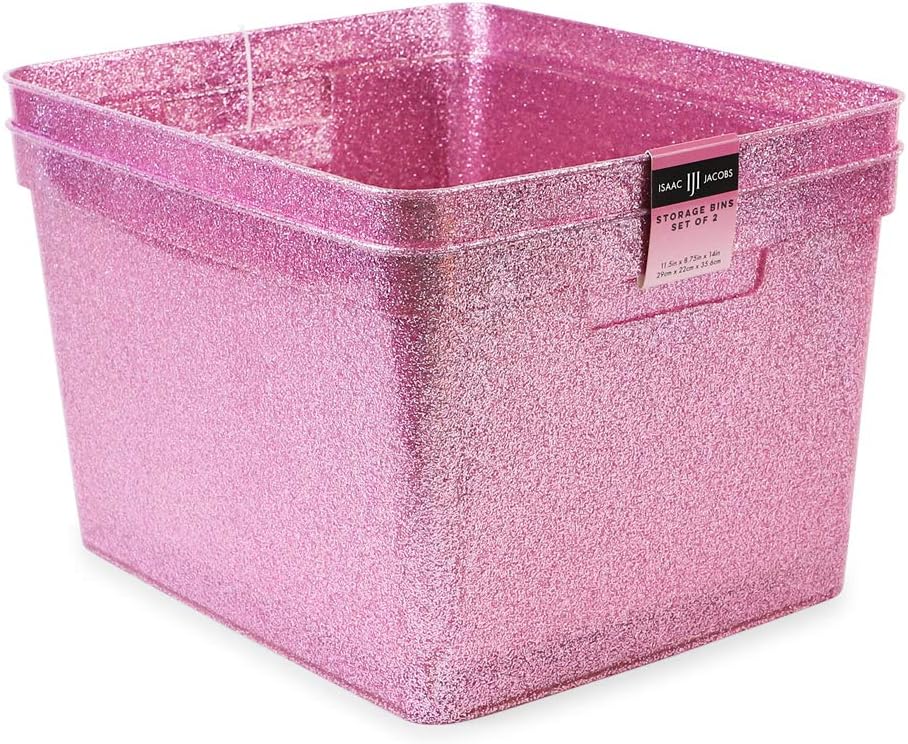Isaac Jacobs Large Glitter Storage Bin Set (14" x 11.5" x 8.75")