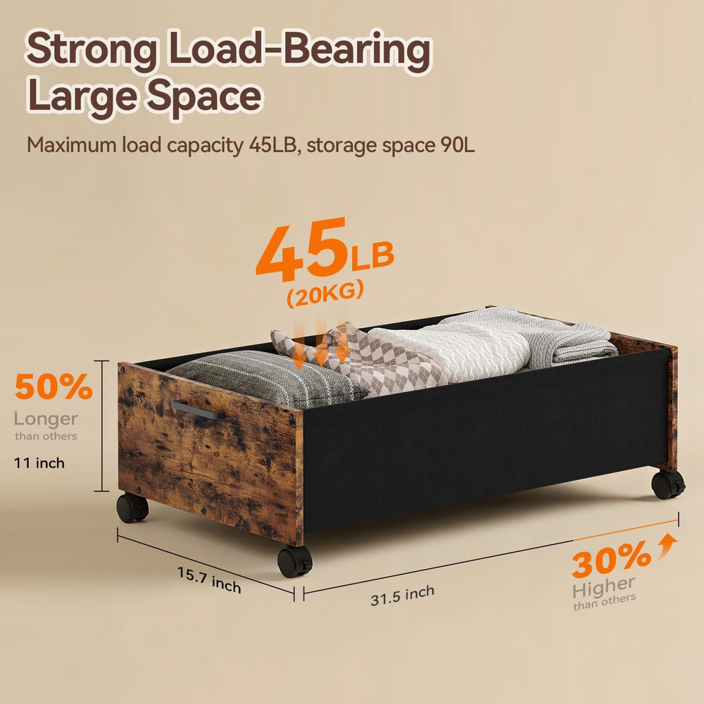 FOUCSSOMEI Under Bed Storage with Wheels, Wooden Under Bed Drawers On Wheels,...