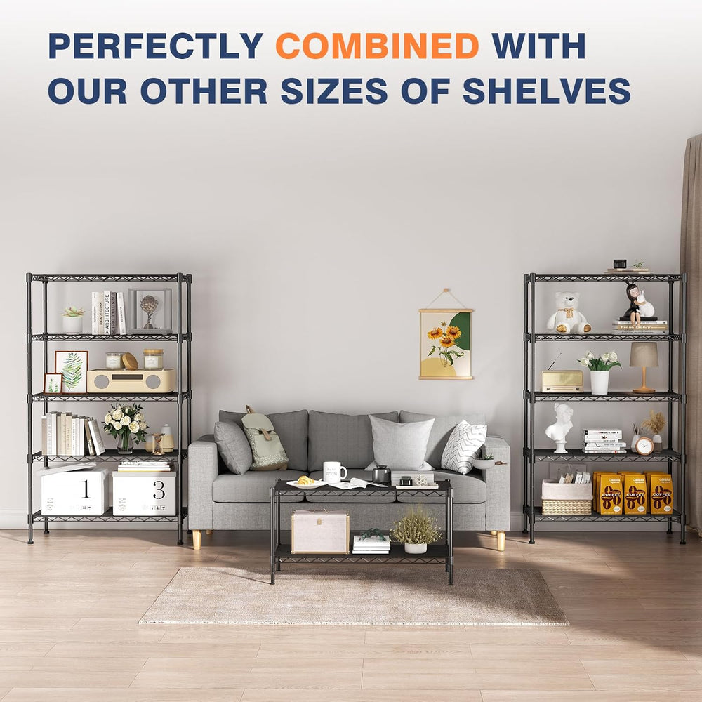 3-Tier Wire Shelf Rack,Wire Metal Shelving with Lockable Wheels,Black