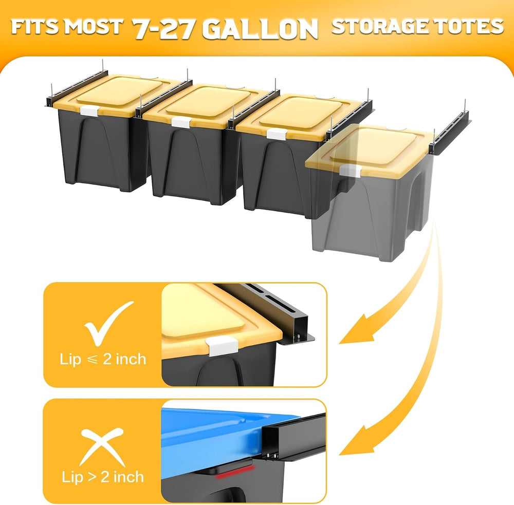 WALMANN Overhead Tote Storage Rails, Heavy Duty Garage Ceiling Bin Rack