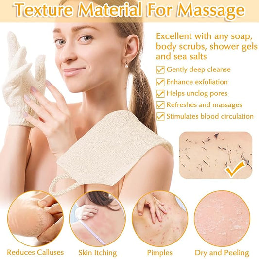 Anezus Exfoliating Back Scrubber Bath Gloves Set, Exfoliating Shower Towel - Image 2