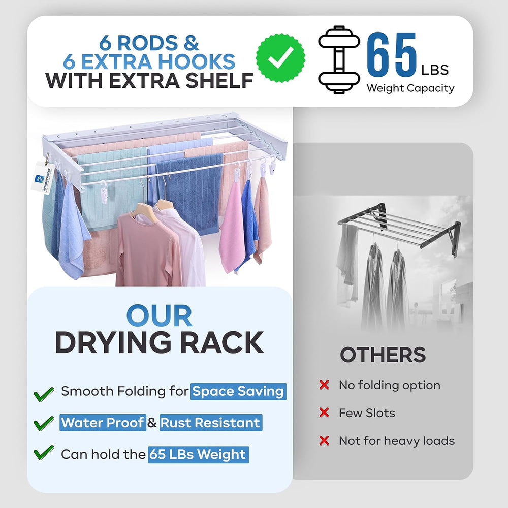 40" Premium Aluminium Foldable Clothes Drying Rack Included Shelf with 6...