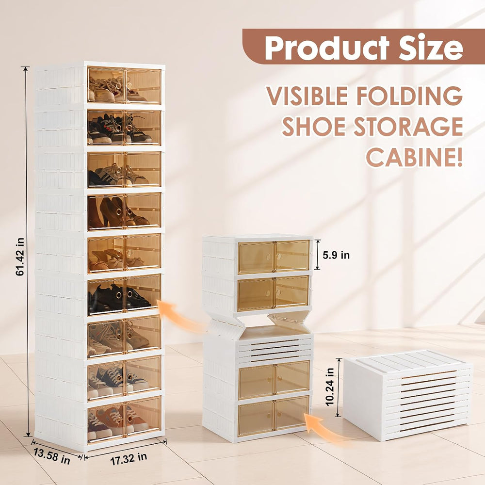 18Pairs Collapsible Shoe Rack Organizer Foldable Shoe Cabinet with Doors