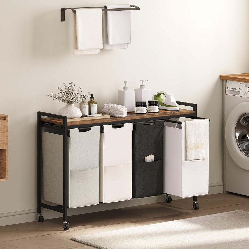 HOOBRO Laundry Sorter 4 Sections, Laundry Hamper with Wheels, 4 × 10.5 Gal (4...