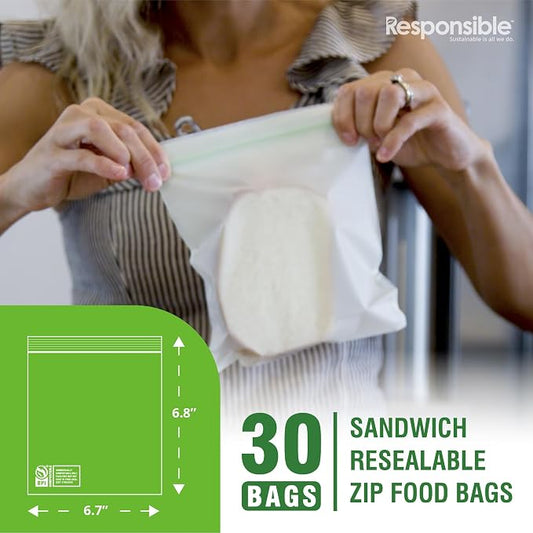 Responsible Products Certified Compostable SANDWICH Resealable Zip Bag - Image 2