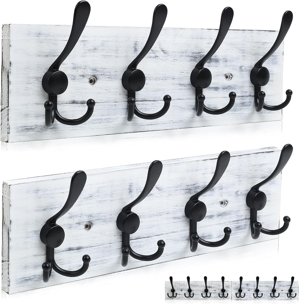 31.5" Large Coat Rack Wall Mount Coat Hooks with 8 Black Metal Triple Ho...