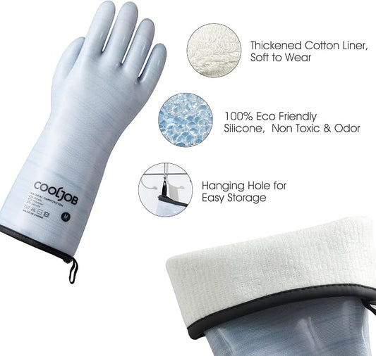 COOLJOB Heat Resistant Oven Gloves, Waterproof Liquid Silicone BBQ Grilling - Image 2