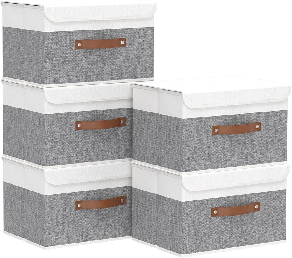 Yawinhe Collapsible Storage Boxes,White/Grey,10.2x7.9x6.7in,5-Pack