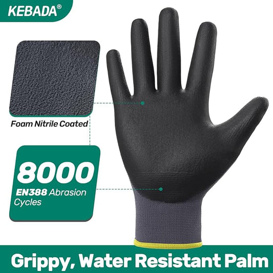 Kebada W5 Work Gloves Bulk Pack, Foam Nitrile Coated Working Gloves - Image 2