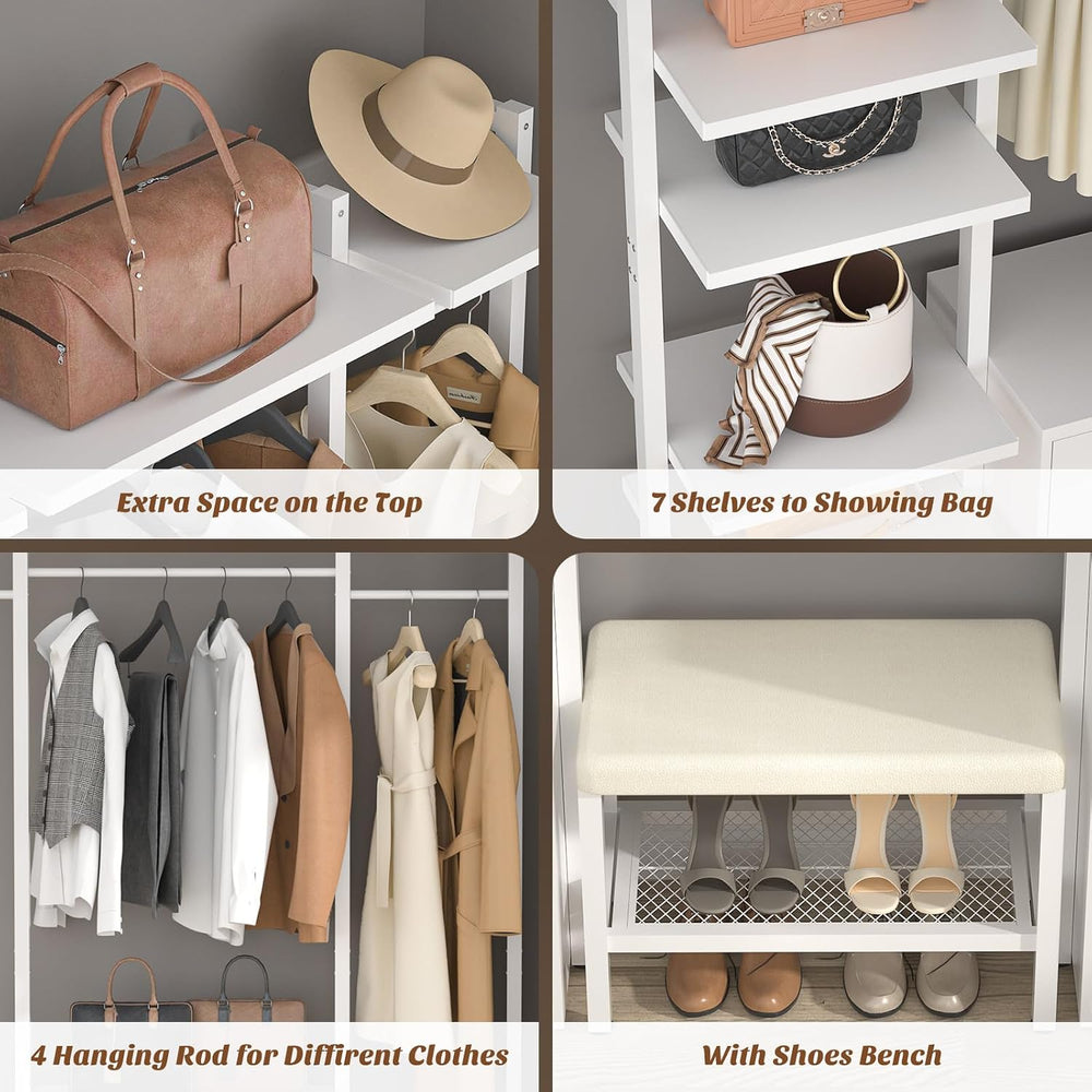 Aheaplus Closet System with 6 Drawers, 8FT Wood Closet Organizer, White