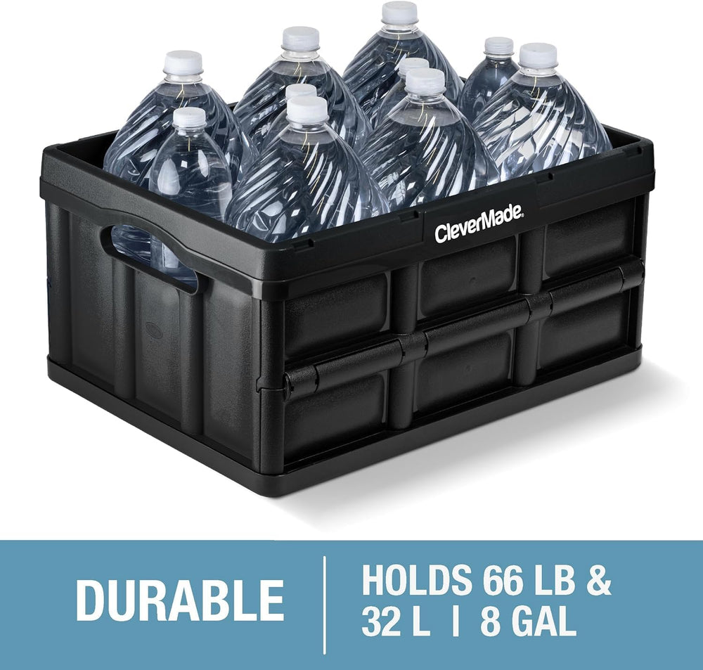 CleverMade Collapsible Storage Bins, 32L 3 Pack, 66 lb Stackable, Stone
