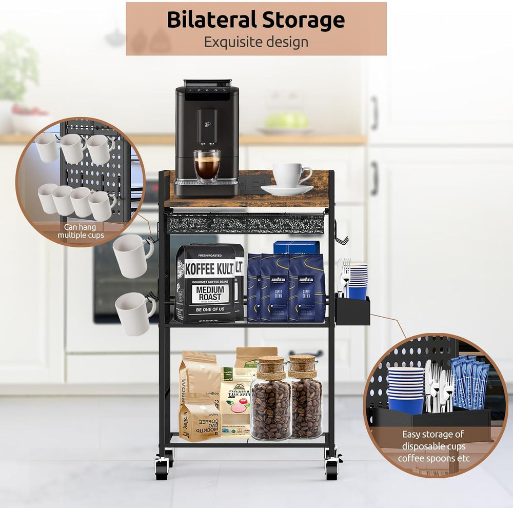 Compact Coffee Bar Cabinet, Rustic Brown & Black