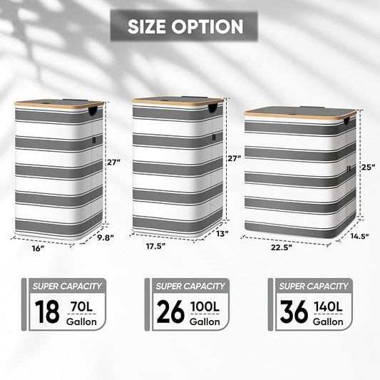 BALEINE Laundry Hamper with Lid, Tall Laundry Baskets with Bamboo Pull Handles - Image 2