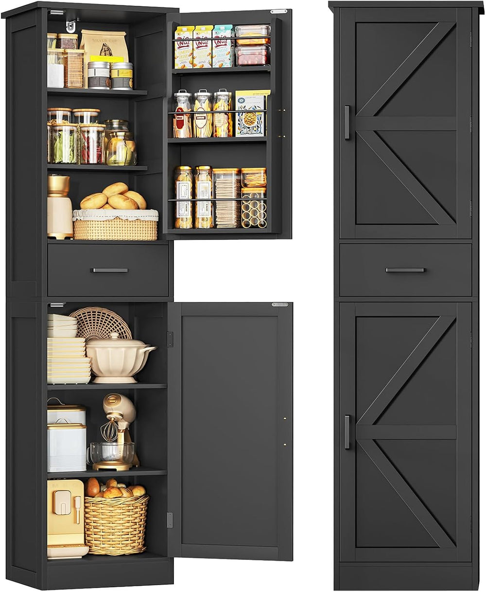 Tall Storage Cabinet with Door Shelves & Drawer, Kitchen Pantry Cabinet